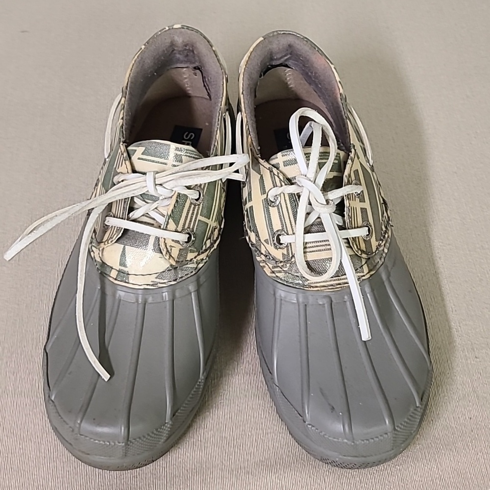 Sperry Topsiders Rubber Rain Boots Size 7 M Grey/ Plaid